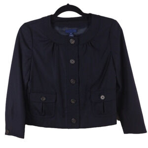 J. Crew Black Wool Collarless Long Sleeve Button Down Short Length Blazer Jacket